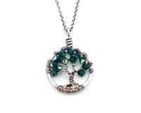 Silver Emerald Tree of Life Crystal Necklace (May)